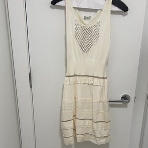 Alberta Fertetti Off White Embellished sleeveless Dress Elegant Dinner/Event